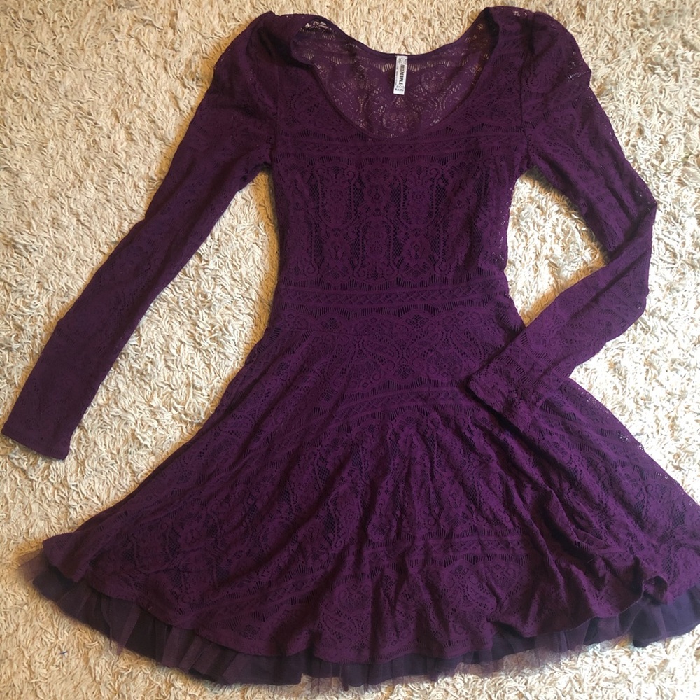 Free People Plum Purple Lace Lined Dress, Size XS